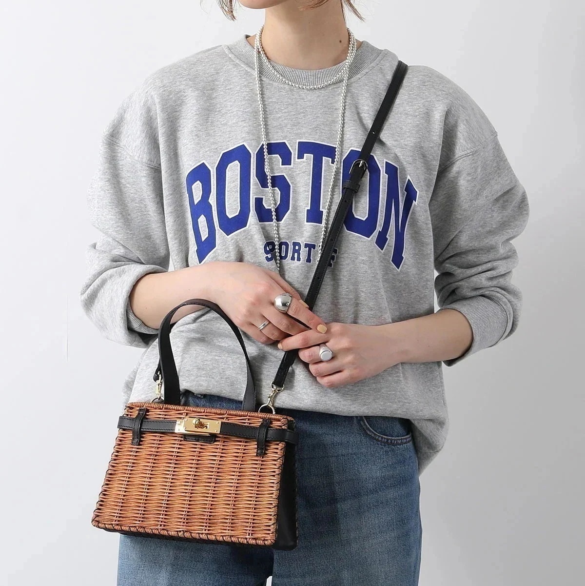 BAGMATI バグマティ かごバッグ BBK23 AW08 レディース ショルダーバッグ ハンドバッグ ウィッカー×レザー カゴバッグ 鞄 Black/Car 【mega】