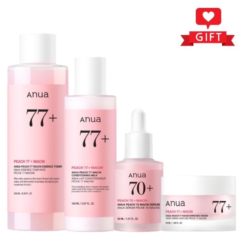 ピーチ ナイアシンアミド 4種セット (ミルク150ml+セラム30ml+トナー250ml+クリーム50ml) / 韓国スキンケアセット / トーンアップケア / 美肌ルーティン