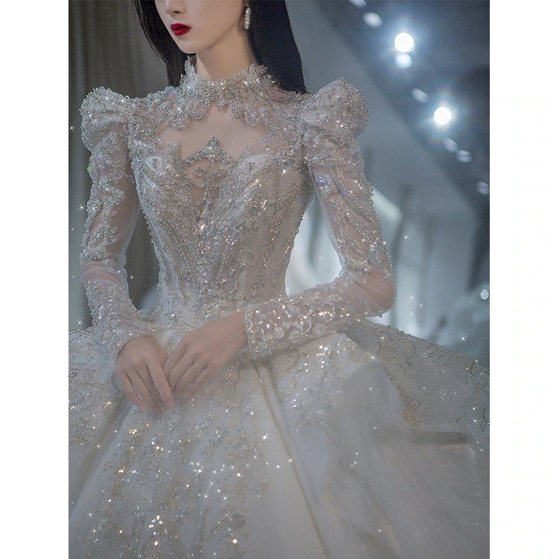 長袖メインウェディングドレス2025花嫁大テールハイエンド重工業小星空宮殿風レトロ 12,365円