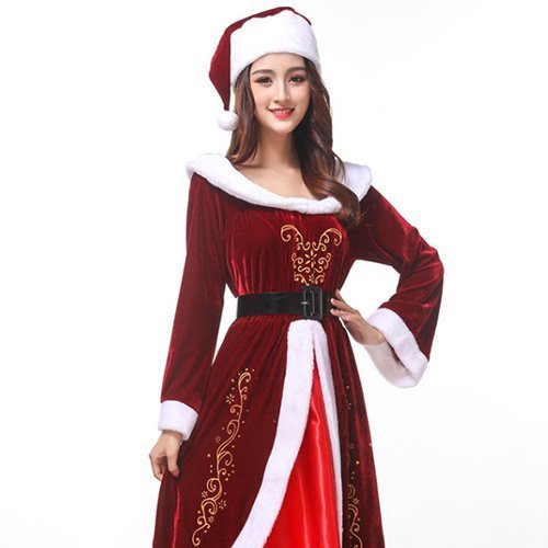365コスプレ コスチューム サンタガール サテン シック バイカラー ベロア ロング 高級感 華やか 魅せる レッド Mサイズ GRAXIA グラシア