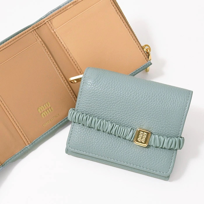 財布 ウォレット レザーバンド付き 三つ折り財布 5MH051 2CSK レディース ブルー レザー コインポケット ミニ財布