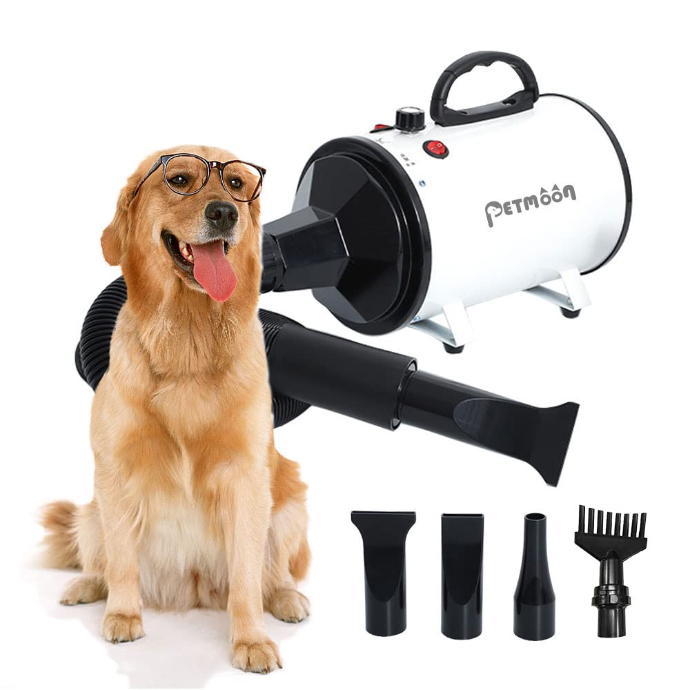 Petmoon ペットドライヤー ペットヘアードライヤー ブロワー 無段階速度制御 送風機 4つのノズル付き 風速温度調整可能 強いブロー力 家庭用 騒音低減 100V/1500W 日本語説明書付き 12,130円