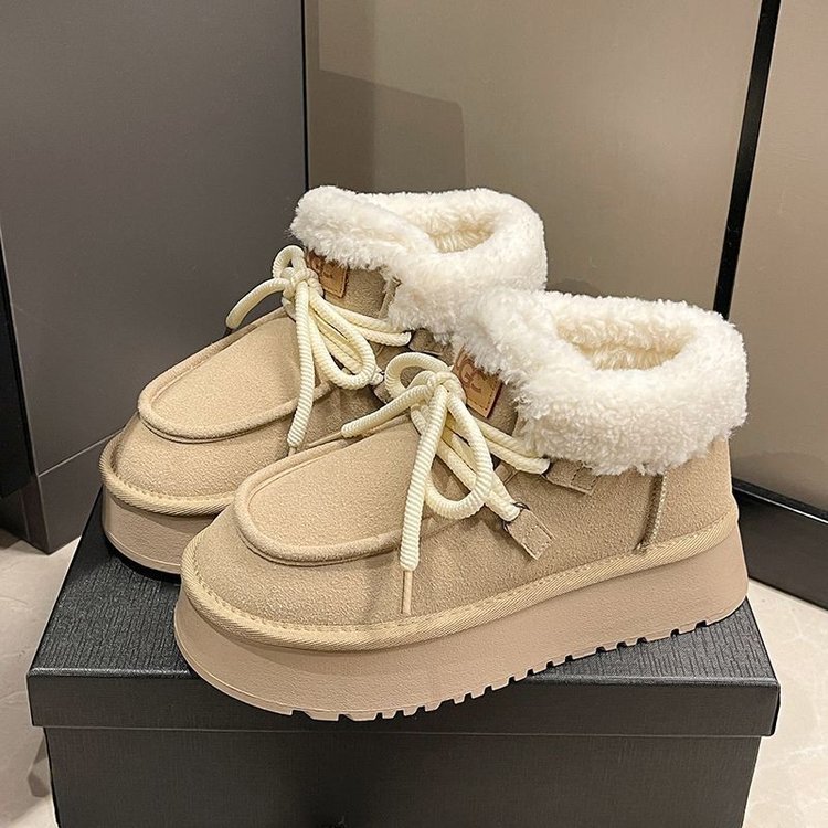 ギャザー入り厚手スノーブーツ女性の冬の防寒保温綿靴新型厚底パン靴ショートブーツ 8,492円