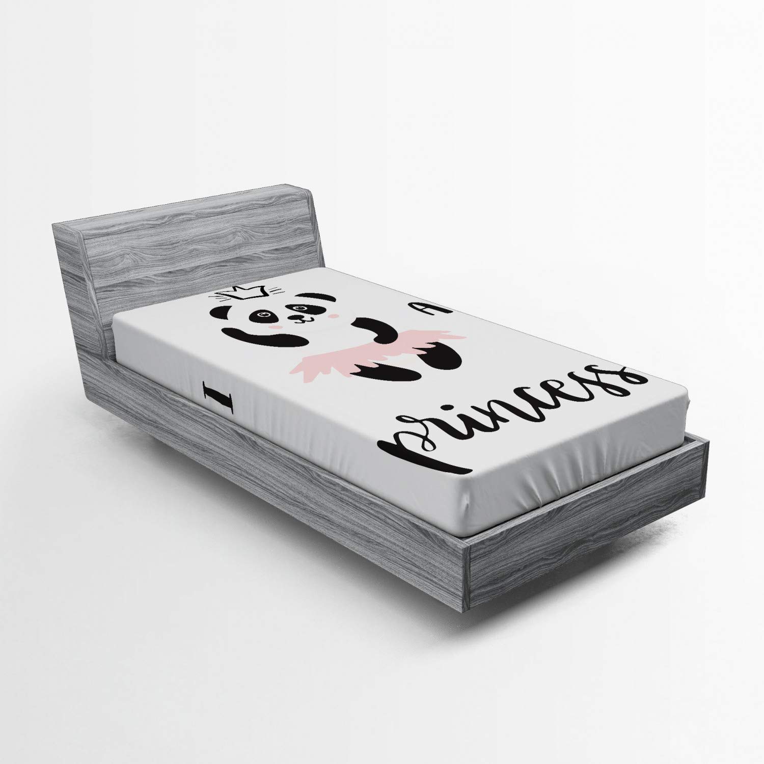 Ambesonne カートゥーンフィットシートピンクのスカートで踊る面白いバレリーナパンダベア ベビーガールズベッドカバー快適さのためのオールラウンドゴムディープポケット付きツインXLグレー