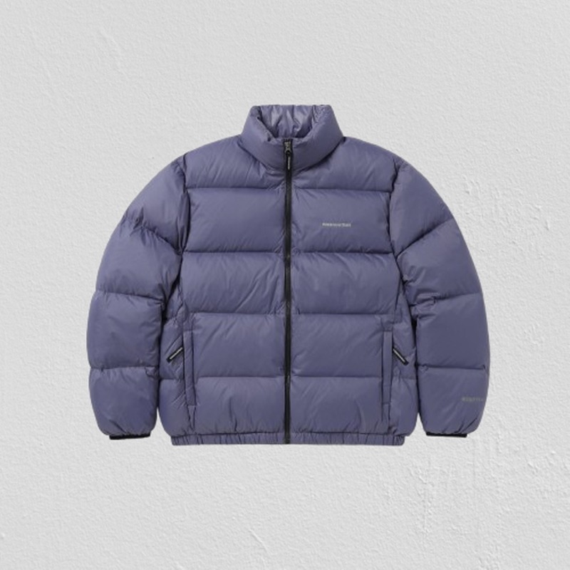 [韓国の女性芸能人多数着用写真][Lサイズ限定] PERTEX T Down Jacket Violet ロゴ ミドル ポケット フード ダウンジャケットコート