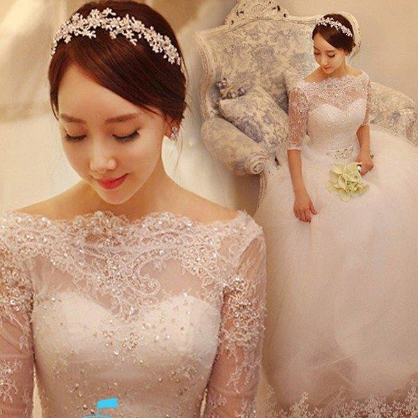 ウエディングドレス 袖付き 二次会 ウェディングドレス 安い 秋冬 結婚式 プリンセス エンパイア