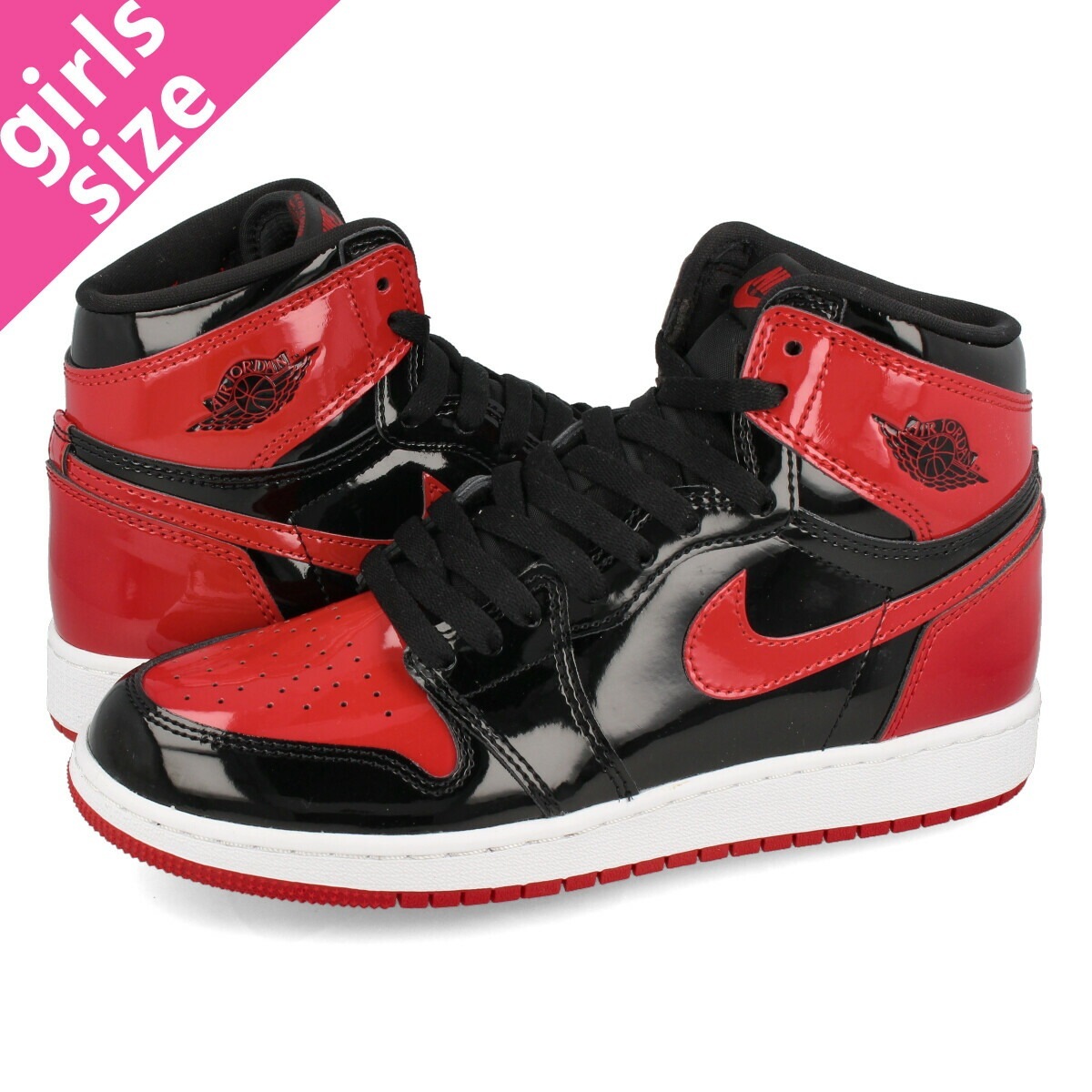 AIR JORDAN 1 RETRO HIGH OG GS BLACK/WHITE/VARSITY RED 【BRED PATENT】