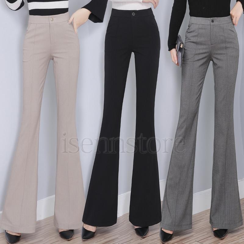 新限定販売 スラックス ロング フレア ブーツカットパンツ 春服きれいめ レディース ボトムス スリム 長ズボン オフィス デイリー ハイウエスト 無地 パンタロンパンツ 着痩 350ポイント無料