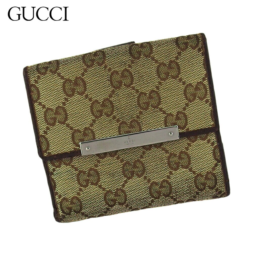 Wホック 財布 二つ折り ミニ財布 GGキャンバス レディース メンズ ベージュ ブラウン シルバー 中古 14,759円