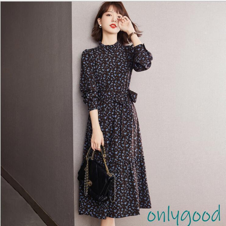 【新作登場】ワンピース レディース 40代 きれいめ 秋冬 長袖 上品 膝丈ワンピース 丸首 Aライン 大きいサイズ パーティードレス お呼ばれ 韓国風 おしゃれ着痩せ
