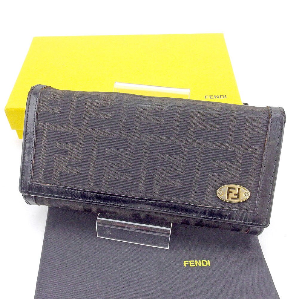 長財布 財布 L字ファスナー 三つ折り ズッカ ブラック ゴールド 中古