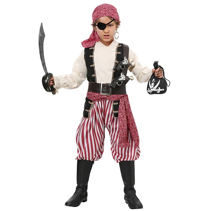 ハロウィン コスプレ 衣装 キッズ　子供　海賊　パイレーツ　男の子　ジュニア　船長　強盗 コスム　仮装　変装　ハロウィン　コスプレ　イベント　パーティー　子供用　舞台　演出服　映画　海賊　学園祭