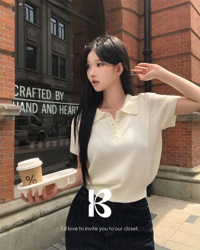 [MADE/4color ]カラーネックブクル半袖ニット nt1304