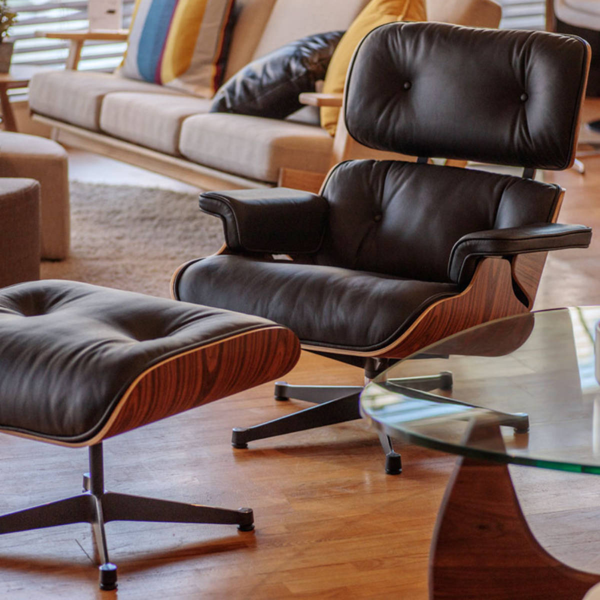 リビングチェア 座面高42cm 本革 ローズウッド イームズ ラウンジチェア＆オットマン リプロダクト デザイナーズチェア チェア 椅子 リビング 1人掛け パーソナルチェア 肘付き 開梱設置