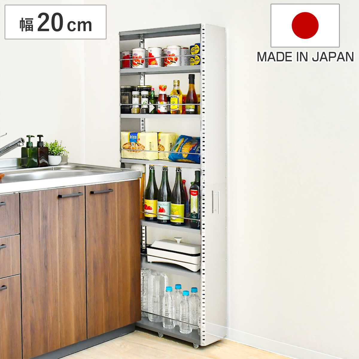 キッチンストッカー ステンレスすき間収納 幅20cm 高さ159cm ハイタイプ キャスター付き 天板付き ステンレス スリム おしゃれ 隙間収納 すき間収納 隙間ラック スリムラック