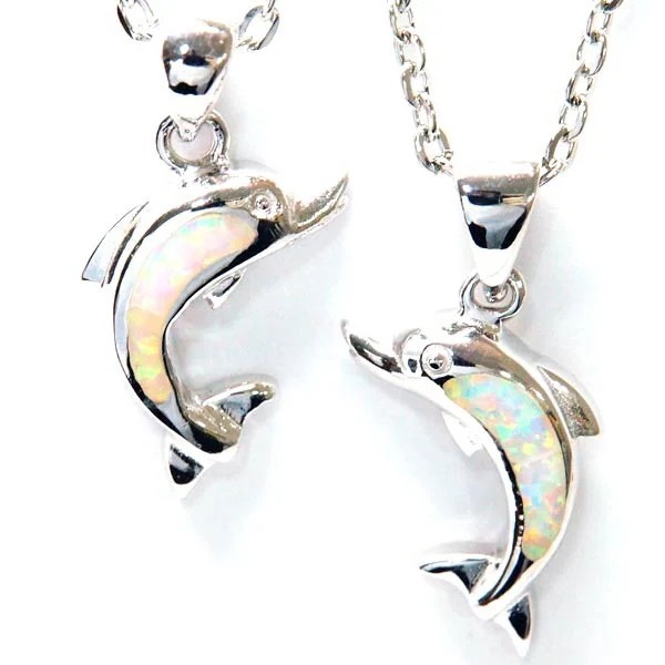 ハワイアンジュエリー ペンダント ネックレス ドルフィン イルカ ホワイトオパール レディース シルバー925 左向き/右向き