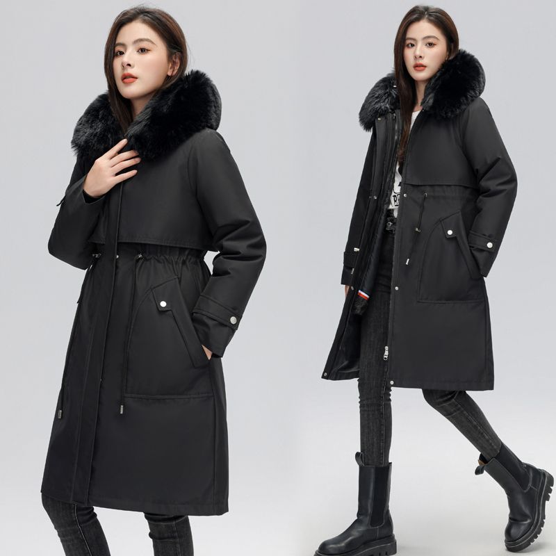 ビッグシルエット フード付きパーカー 冬服 セミロング丈 レディースコート 厚手 ベンチコート 取り外し可能
