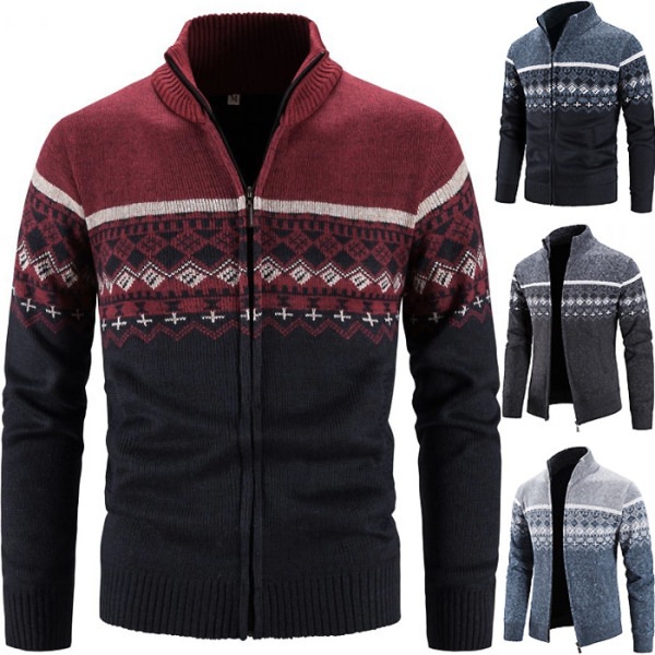 メンズ冬ノルディックノルディックミンギキャップグラデーションジップアップ