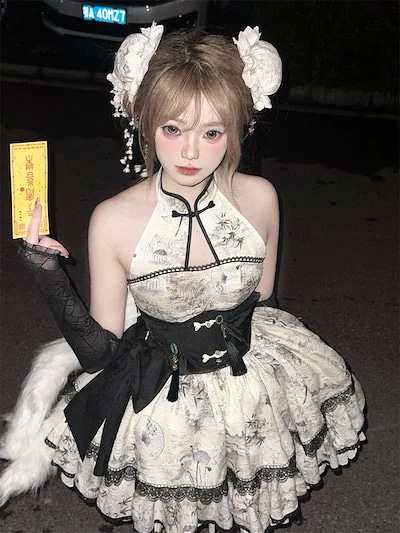 2024春夏 ロリータ 衣装cosplay二次元cos 新中式レトロ背中掛けネックスカート メイド今日は30パーセント