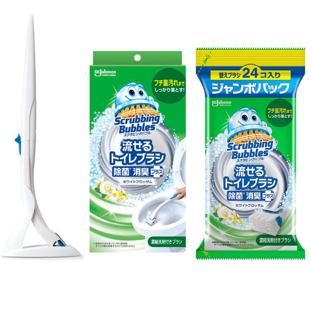 【まとめ買い】 スクラビングバブル 流せるトイレブラシ トイレシート ホワイトブロッサムの香り 本体+付け替え用 (4個+24個) トイレ洗剤 黒ズミ トイレ掃除 ブラシ 使い捨て 洗剤 4,872円