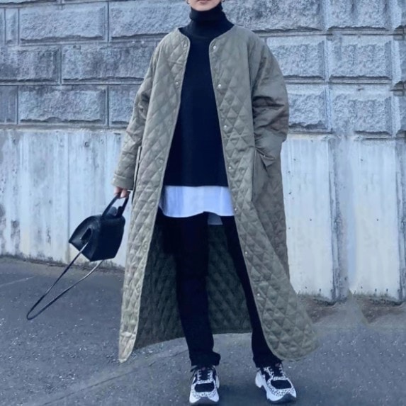 【早冬予約限定SALE!】 4色展開SNS大人気アイテム登場ロングラウンドネックシングルブレスト中綿コート
