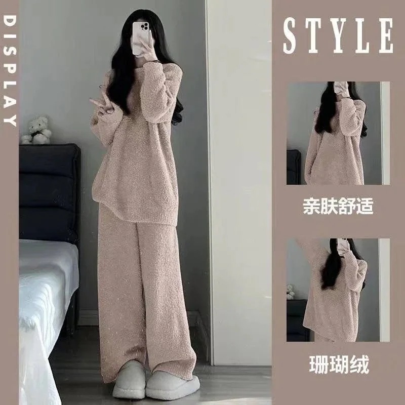 大人気！ パジャマレディ ウールのスリーパースカート ルームウェア サンゴの綿毛 パジャマ着 韓国ファッション 部屋着セット オーバレイ可能 ルームウェア上下セット