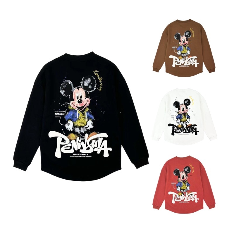 秋の新作漫画柄プリントカジュアルカーブヘムプルオーバーラウンドネック長袖トレーナーメンズファッション