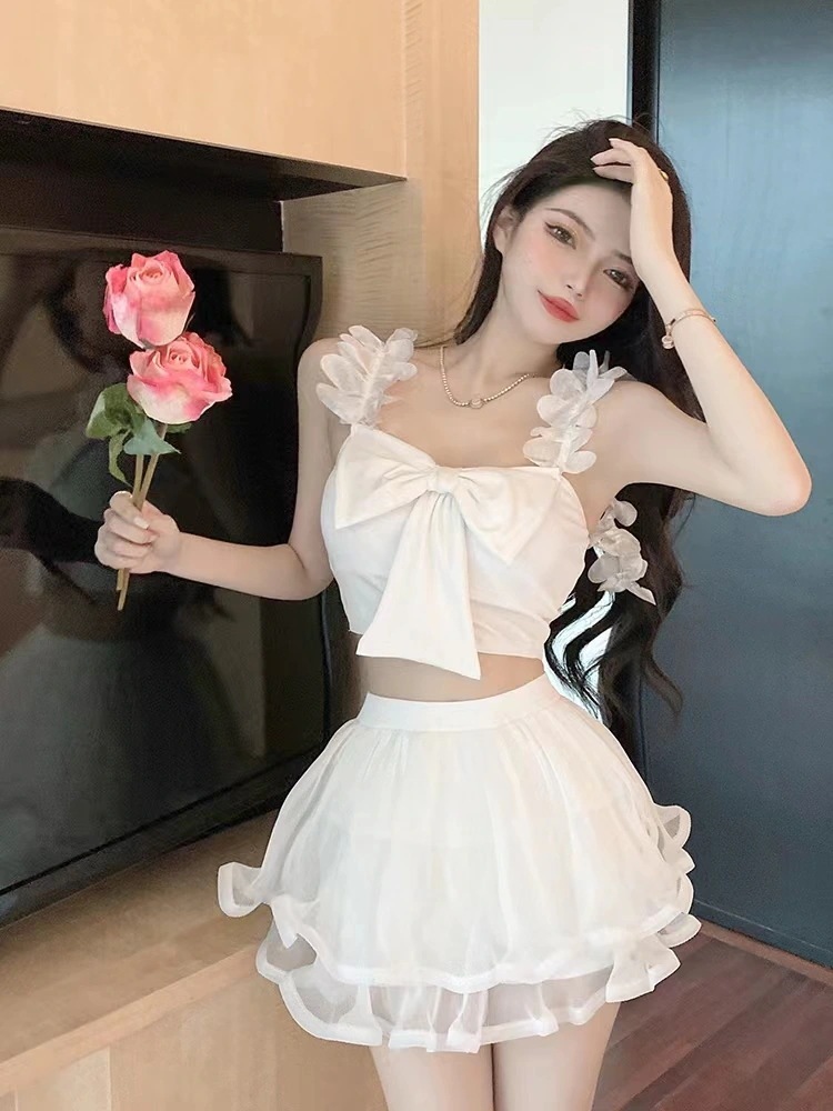 水着スプリットスカートニュースリングボウスパ水着韓国ファッション