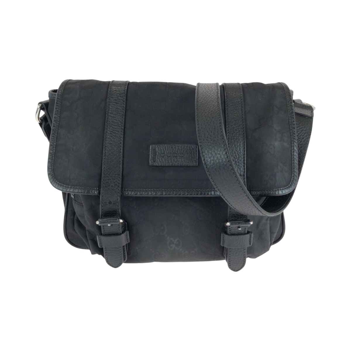 美品 ブラック 黒 シルバー金具 ナイロン/レザー 510335 ショルダーバッグ ポシェット 男女兼用 メンズ 500809