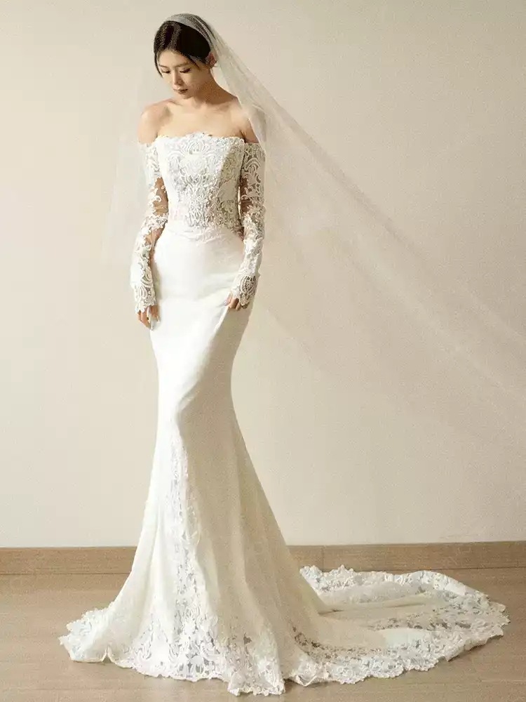 ウエディングドレス 結婚式 魚の尾ドレス ウェディングドレス 花嫁 ウエディングドレス ロングドレス 二次会 ブライダル 披露宴 レース 白-44