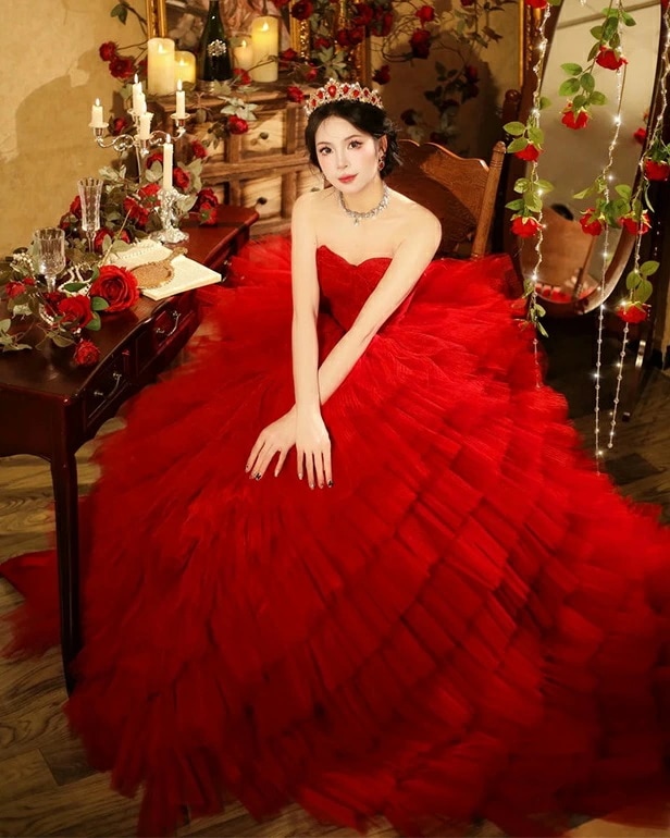 カラードレス 赤 ビスチェ パーティードレス プリンセスライン 成人式 おしゃれ ロングドレス 演奏会 ドレス 発表会 お姫様ドレス ウェディングドレス 二次会 結婚式ドレス フォーマル おしゃれ 誕 8,299円