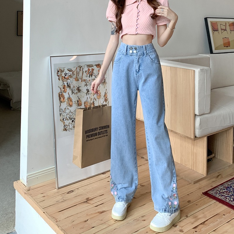 刺繡デニムパンツ ボトムス パンツ デニムパンツ ロング ロング丈 ストレート 刺繍 ハイウエスト かわいい 大人可愛い きれいめ シンプル カジュアル 大人 上品 おしゃれ お洒落 大人可愛い 5,042円