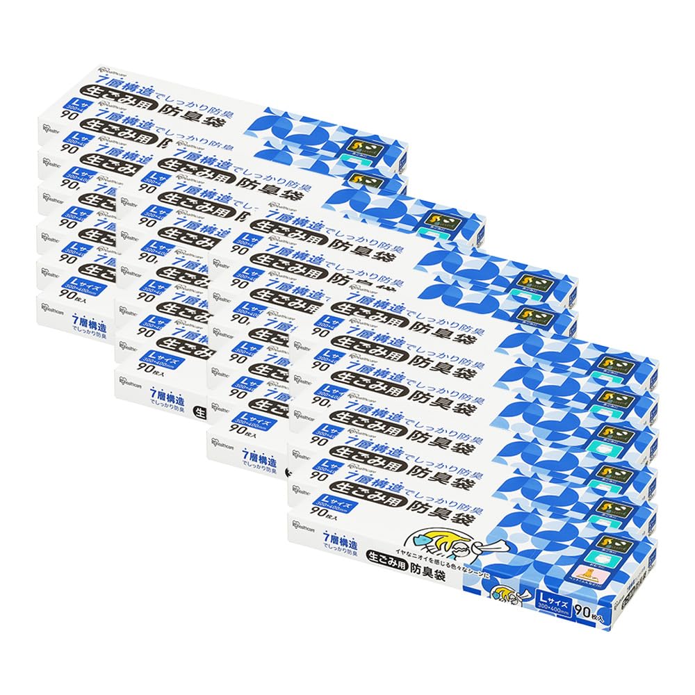 アイリスオーヤマ(IRIS OHYAMA) 【ケース販売】 生ごみ用防臭袋 Lサイズ 90枚入り 24個セット 防臭 生ごみ おむつ ペット ホワイト 7層構造 ねじって 結んで 捨てるだけ 介護 G