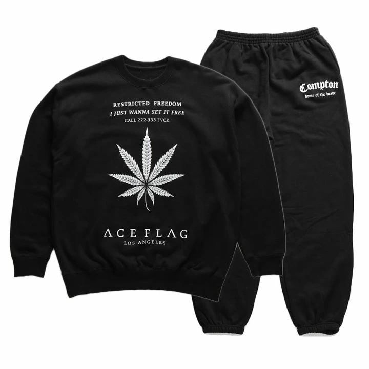 ACE FLAG 上下セット 長袖 ブランド スケボー メンズ 春秋冬用 黒 大きいサイズ エースフラッグ セットアップ トレーナー 裏パイル 大麻 マリファナ