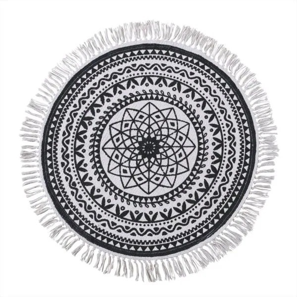 インド綿のフリンジがついたサークルラグ 北欧 ナチュラル センターラグ 敷物 リビング