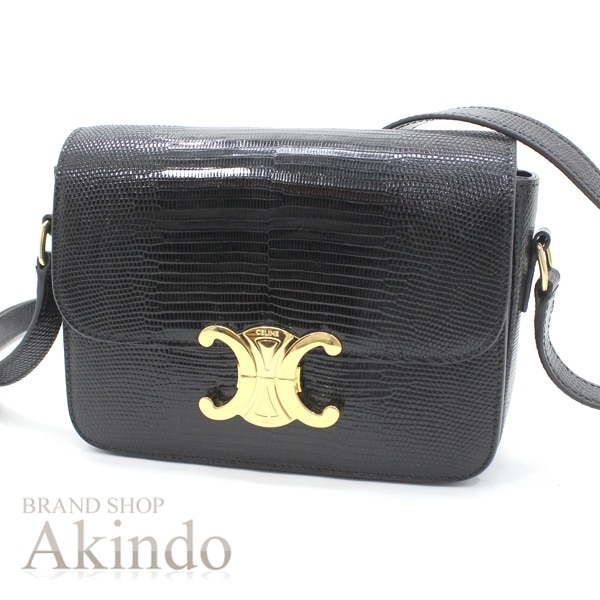 【新品】セリーヌ ショルダーバッグ ティーン トリオンフ リザード 黒 ブラック ゴールド金具 188424BF5.38NO CELINE バッグ BAG 斜め掛け 肩掛け ブランド リザード レディ