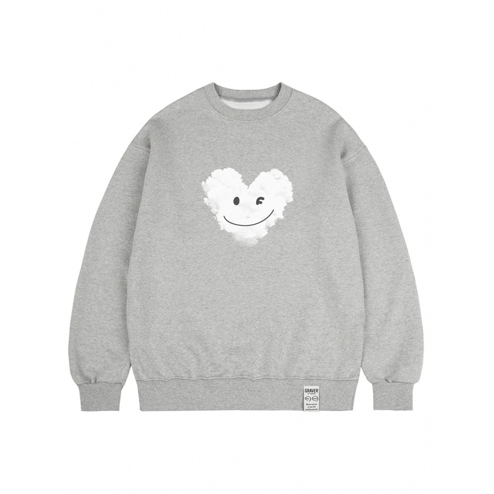 グレイバービッグクラウドハートスマイルスウェットシャツグレー