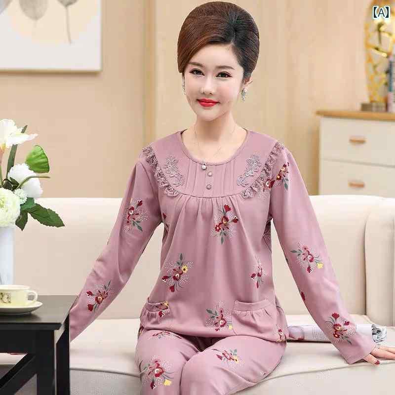 ルームウェア 部屋着 レディース 長袖 婦人 ミセス 高齢者 パジャマ 綿 ホーム 服 春秋 スーツ 5,309円