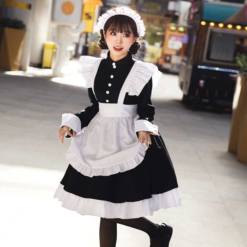 白黒メイド服日韓ゴシック中婦人服lolitaメイド服舞台服