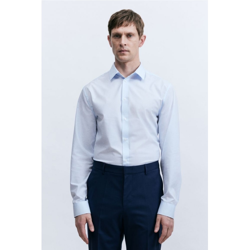 H&M イージーケアスリムフィットシャツ ライトブルー