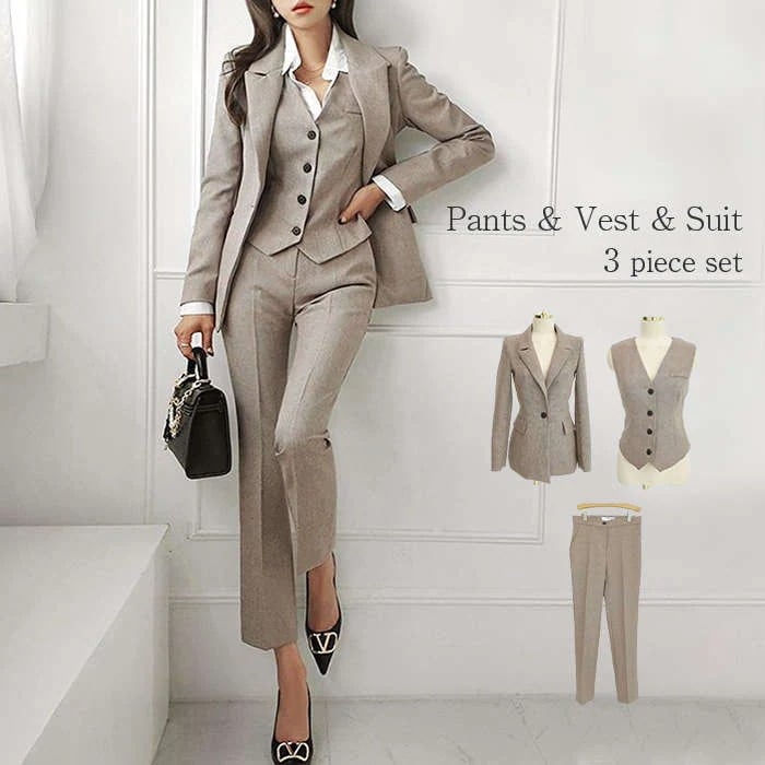 パンツスーツ スーツ セットアップ ママスーツ レディース きれいめ レディーススーツ ビジネススーツ ロングパンツ ベスト フォーマル オフィスカジュアル 洗える 春夏秋冬 入学式 卒業式 入園式