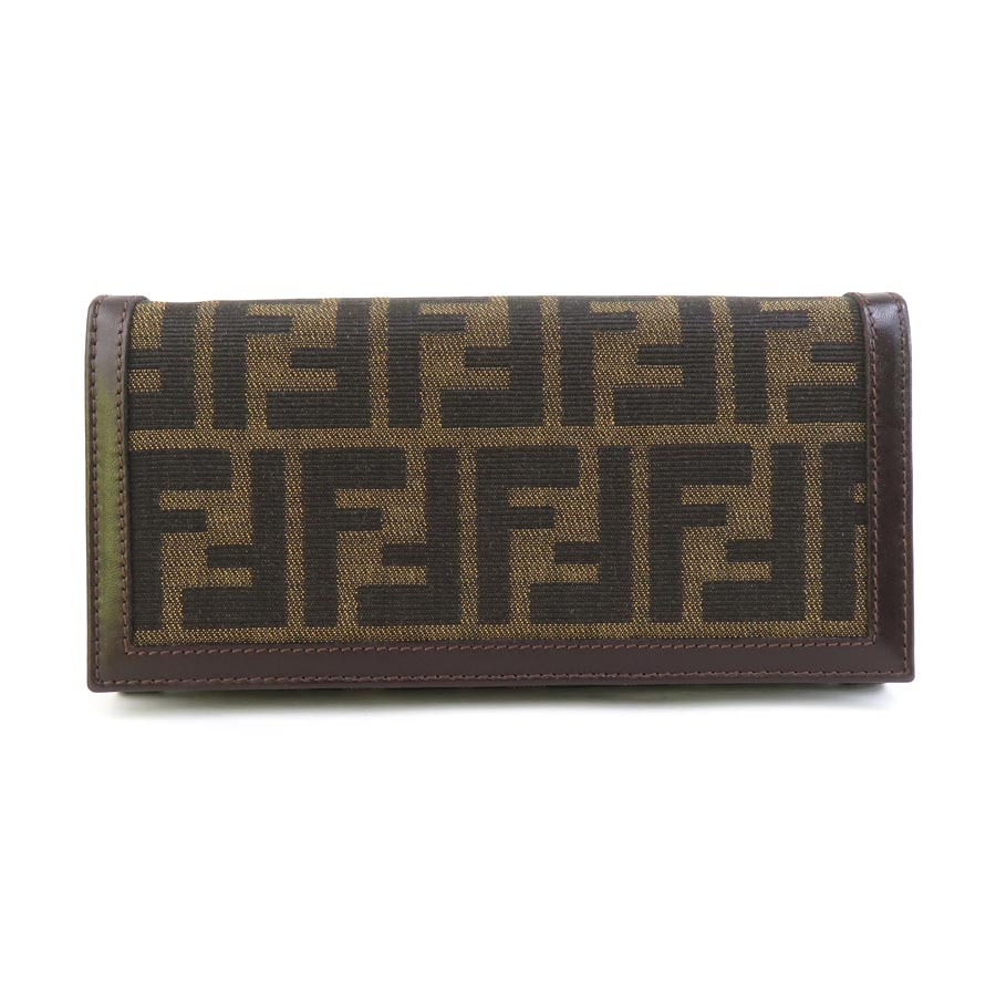 フェンディ FENDI 二つ折り長財布 ズッカ キャンバス/レザー ブラウン レディース e60599g
