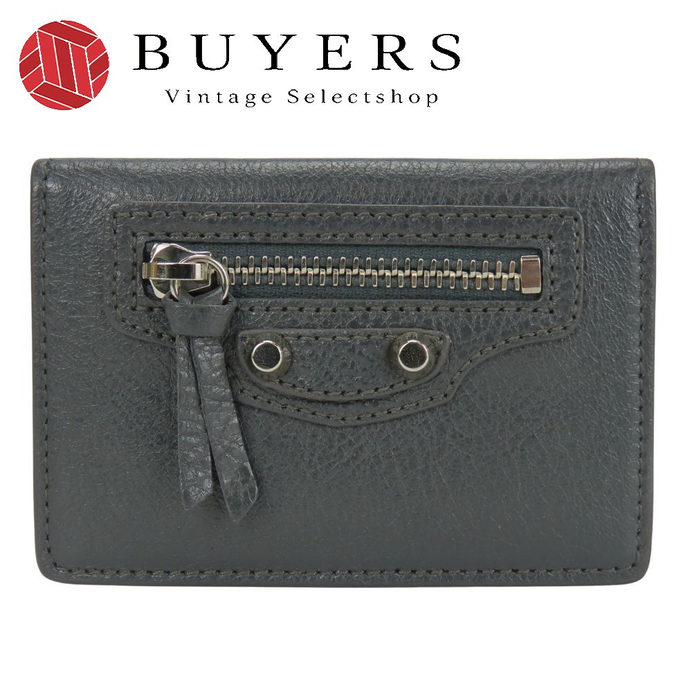 中古 三つ折り財布 477455 クラシック レザー グレー コンパクトウォレット 小銭入れ付き レディース 女性