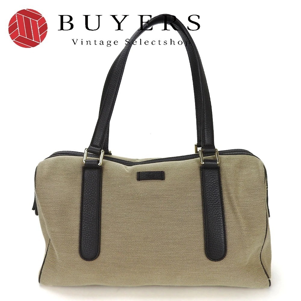 中古 グッチ ボストンバッグ ハンドバッグ 肩掛け 257288 キャンバス レザー 革 ベージュ ダークブラウン カジュアル 普段使い レディース 女性 GUCCI Hand Bag boston