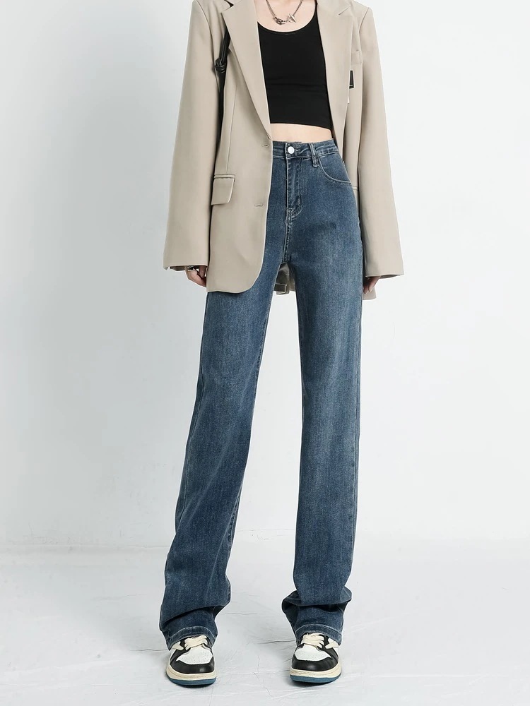 ハイウエストジーンズ レディース ストレート ゆったり 春春冬春春冬春l新作 薄手 レトロ ブルー トール プラス ロング 息子