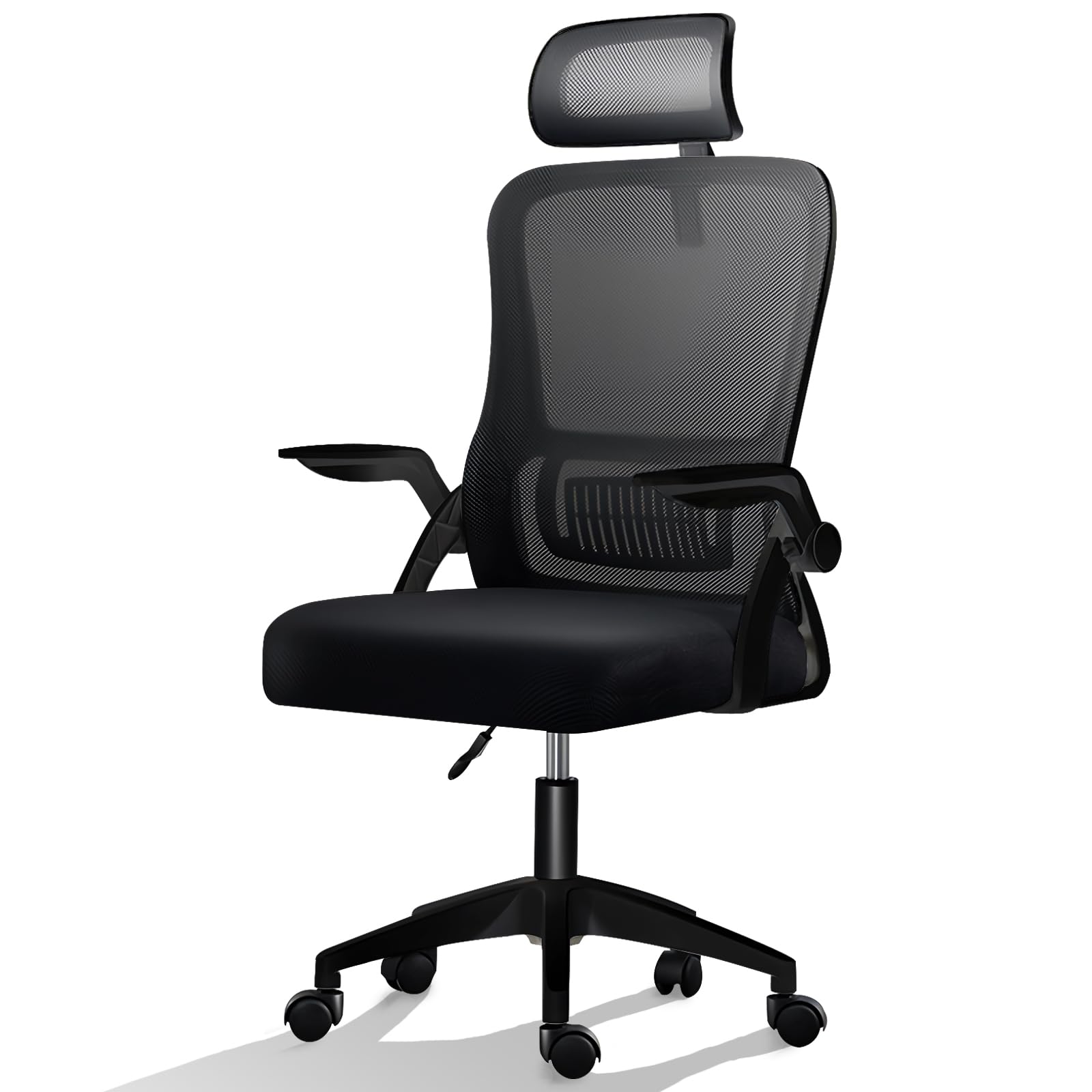 椅子 人間工学 360度回転 無段階昇降 オフィスチェア- 通気性 デスクチェア メッシュ 肘つき 腰サポートバー コンパクト 67886