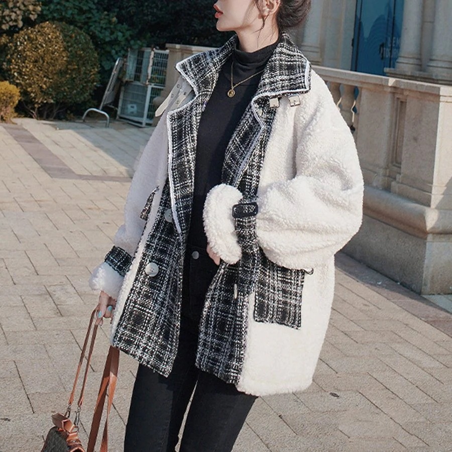 ボアジャケット レディース ボアコート 暖かい 防寒アウター 体型カバー チェック柄 ドッキングジャケット おしゃれ