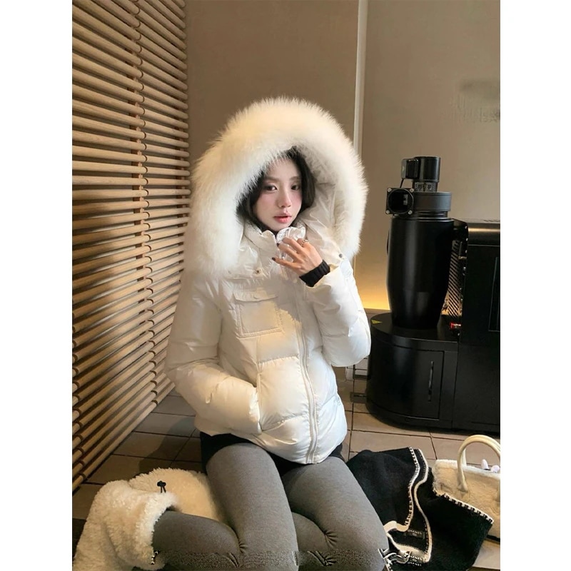 初雪：レディース用ホワイトダックダウン90%ジャケット2025年冬新作スリムフィット厚手パファージャケット