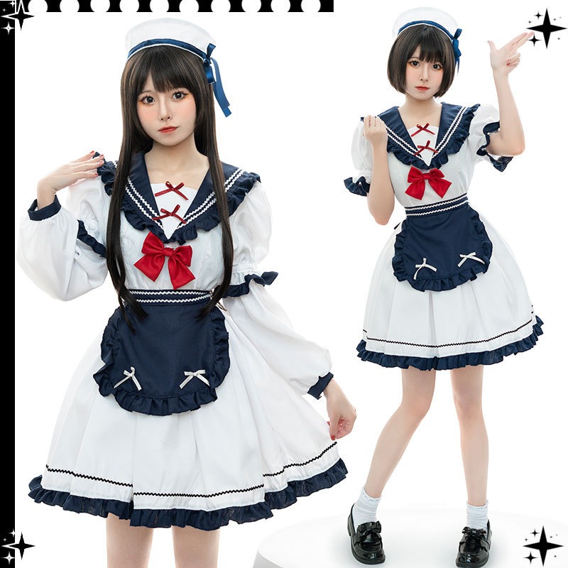 韓国小さい海軍ワンピースロリータメイド服jkしわ蝶結びかわいいlolita コスプレ