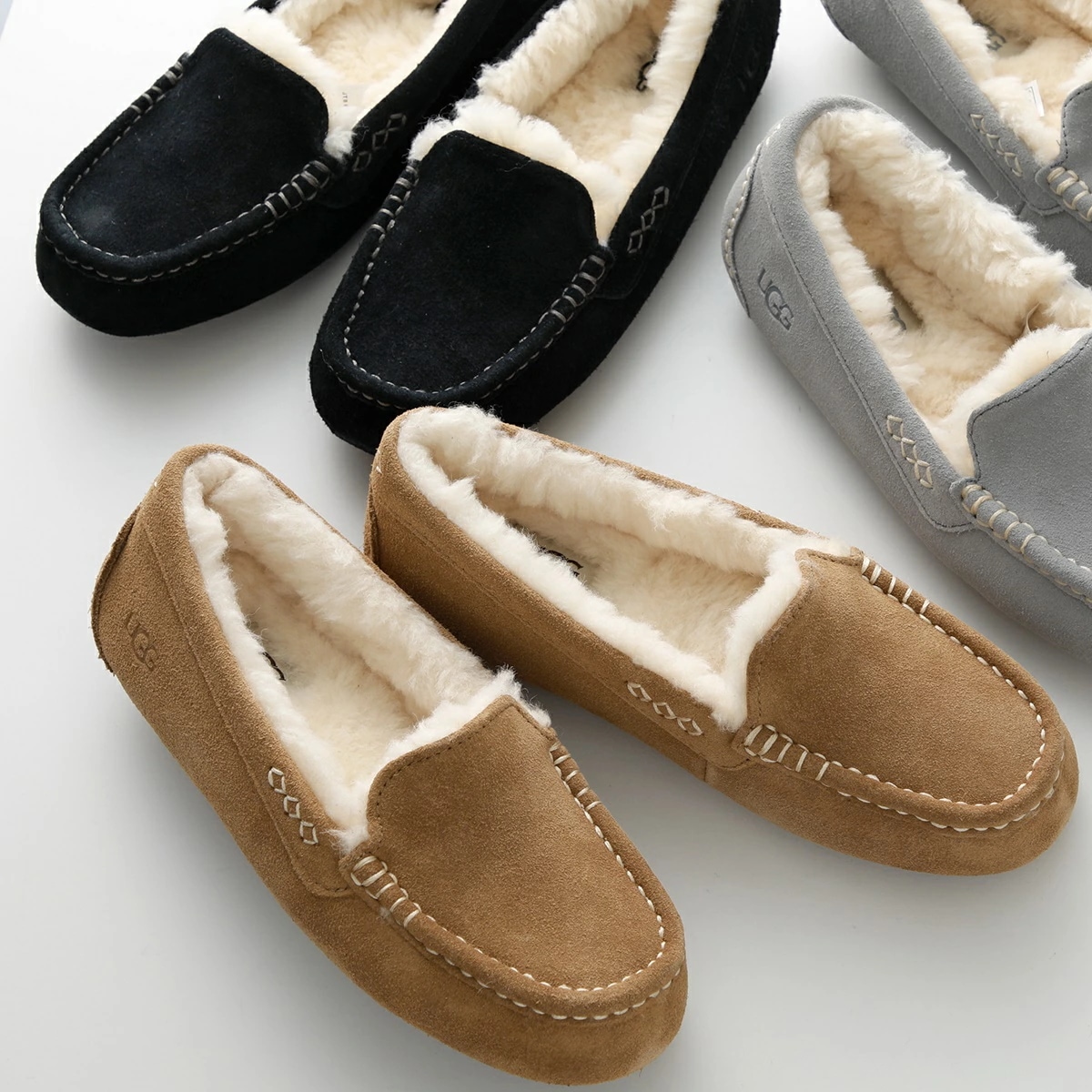 UGG アグ スリッポン W ANSLEY アンスレー 1106878 レディース スウェード ボア ドライビング シューズ ロゴ 靴 カラー3色